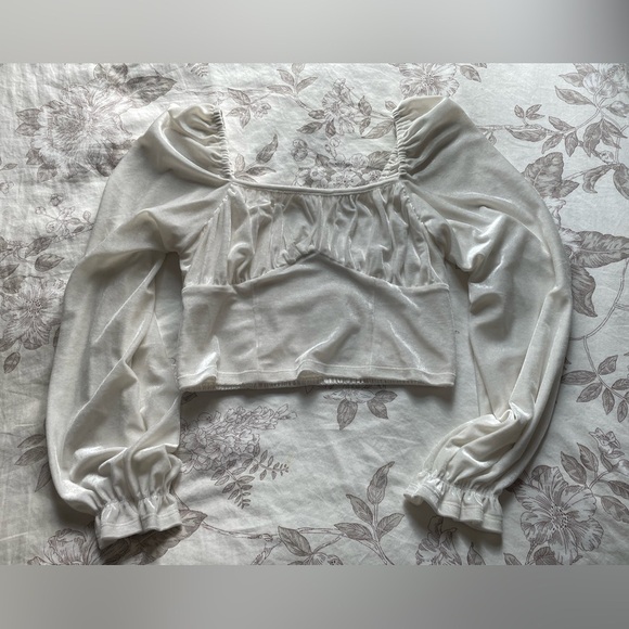 Chelsea & Violet White Velvet Smocked Babydoll Puff Sleeve Blouse Small Cottage - Picture 1 of 6
